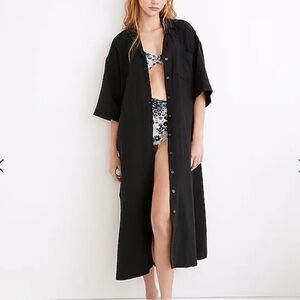 NWT MADEWELL Black Lightestspun Swim Cover-Up Maxi Shirtdress Medium